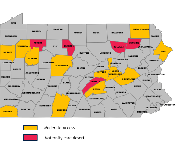 Pennsylvania counties identified as maternity deserts